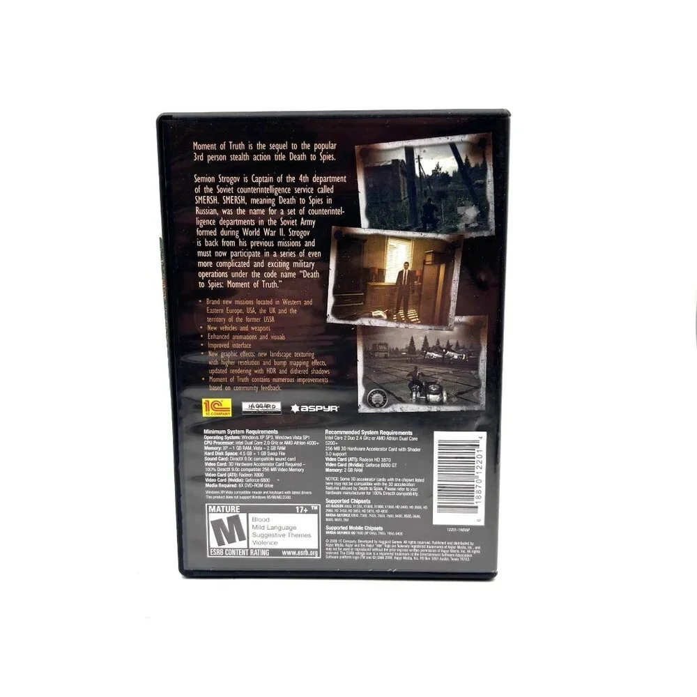 Death to Spies PC 2007 1C COMPLETE w/ Manual Case Stealth Game